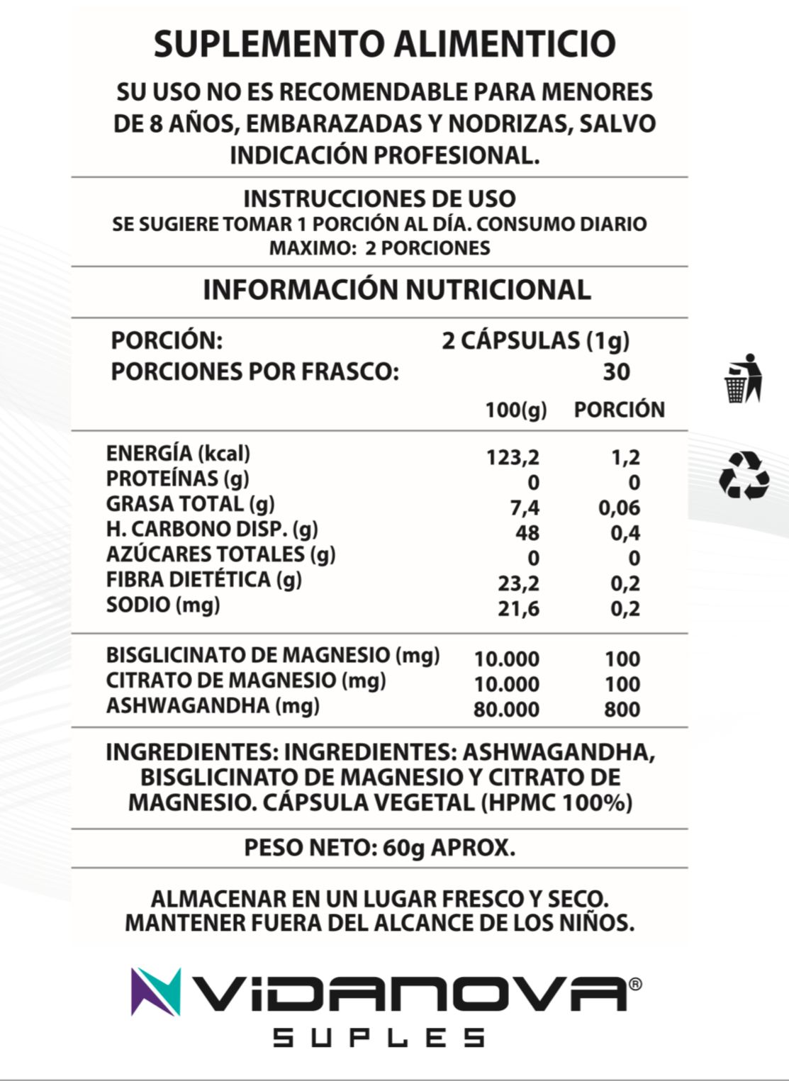 Ashwagandha + Magnesio 1000mg 60 Caps Premium™