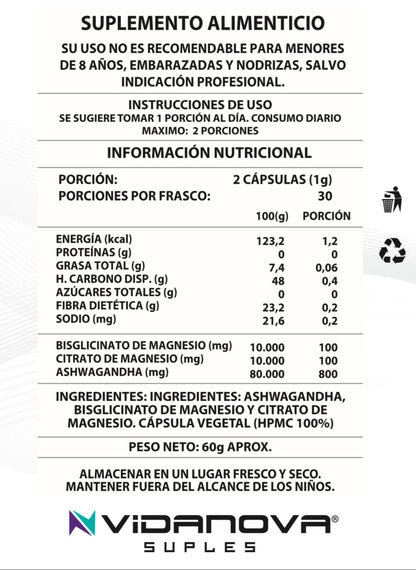 Ashwagandha + Magnesio 1000mg 60 Caps Premium™